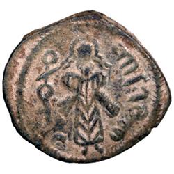 ARAB-BYZANTINE: Standing Caliph, ca. 690s, AE fals (2.88g), Iliya (Jerusalem)