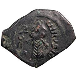 ARAB-BYZANTINE: Standing Caliph, ca. 690s, AE fals (3.25g), Iliya (Jerusalem)