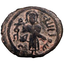 ARAB-BYZANTINE: Standing Caliph, ca. 690s, AE fals (3.08g), Iliya (Jerusalem)