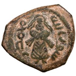 ARAB-BYZANTINE: Standing Caliph, ca. 690s, AE fals (3.75g), Iliya (Jerusalem)