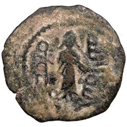 ARAB-BYZANTINE: Standing Caliph, ca. 690s, AE fals (2.27g), Iliya (Jerusalem)