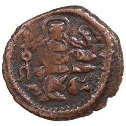 ARAB-BYZANTINE: Standing Caliph, ca. 690s, AE fals (2.74g), Iliya (Jerusalem)