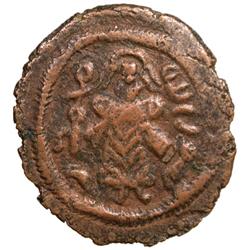 ARAB-BYZANTINE: Standing Caliph, ca. 690s, AE fals (2.63g), Iliya (Jerusalem)