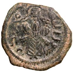 ARAB-BYZANTINE: Standing Caliph, ca. 690-698, AE fals (2.90g), Ayla