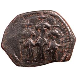 ARAB-BYZANTINE: Three standing figures, ca. 640s, AE fals (4.41g), NM ("Cyprus" series), ND