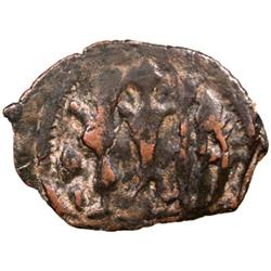 ARAB-BYZANTINE: Three standing figures, ca. 640s, AE fals (4.44g), "Cyprus", "year 13"