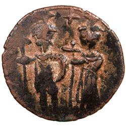 ARAB-BYZANTINE: Two Standing Figures, ca. 640s-650s, AE fals (3.38g), "Cyprus", "year 17"