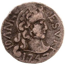 GOA: John V, 1706-1750, AR rupia (11.81g), 1747