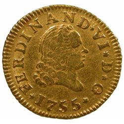 SPAIN: Fernando VI, 1746-1759, AV 1/2 escudo, Madrid, 1755