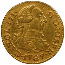 SPAIN: Carlos III, 1759-1788, AV 1/2 escudo, Madrid, 1787