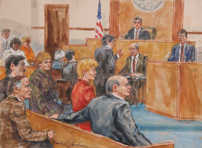 Marshall Goodman, Courtroom Watercolor Drawing