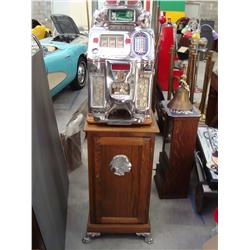 Jennings Nevada Club 25 cent Indian Chief Slot Machine with Oak Cabinet