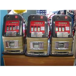 Three Hi-Top Mills Jewel Slot Machines Nickel,Dime & Quarter w/Cabinet