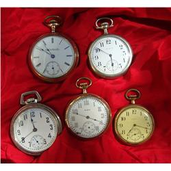 Fine Lot of Five Elgin Antique Pocket Watches