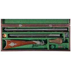 Unique Cased Engraved A. Harrington Marked Percussion Rifle/Shotgun Combination