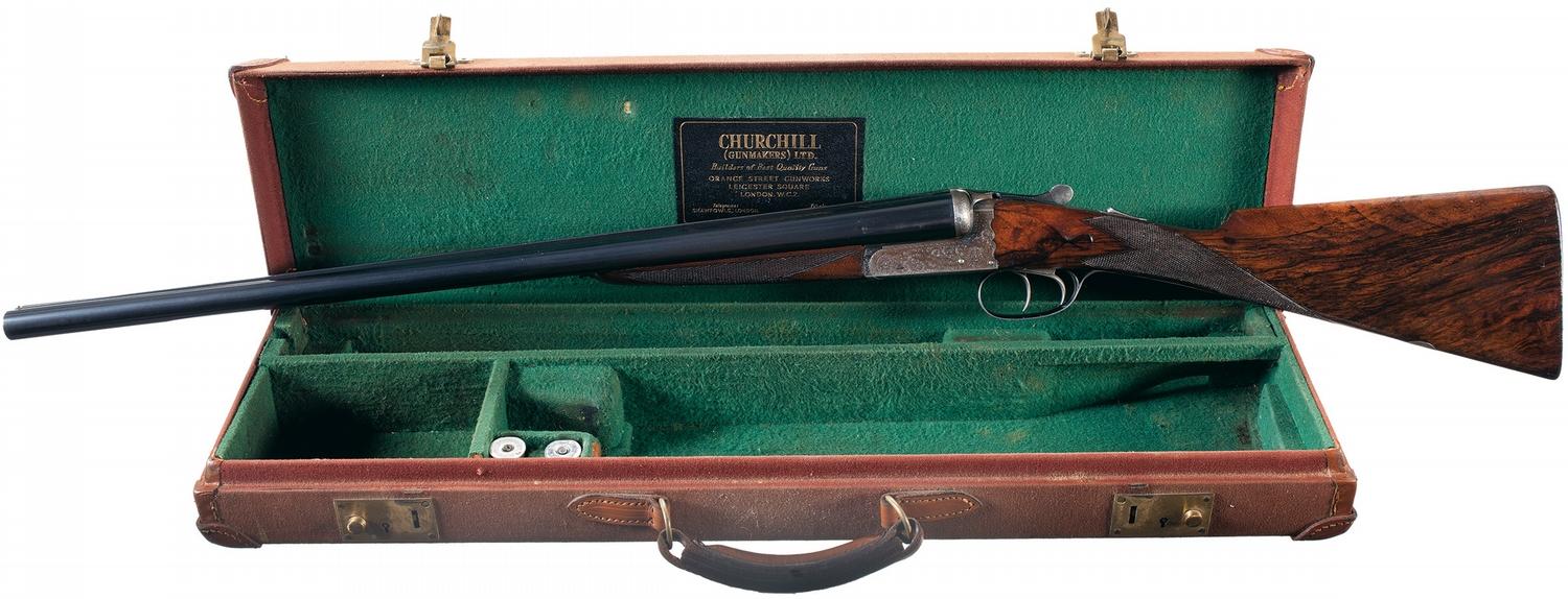Cased and Finely Engraved Churchill Regal XXV Hammerless Auto Ejector