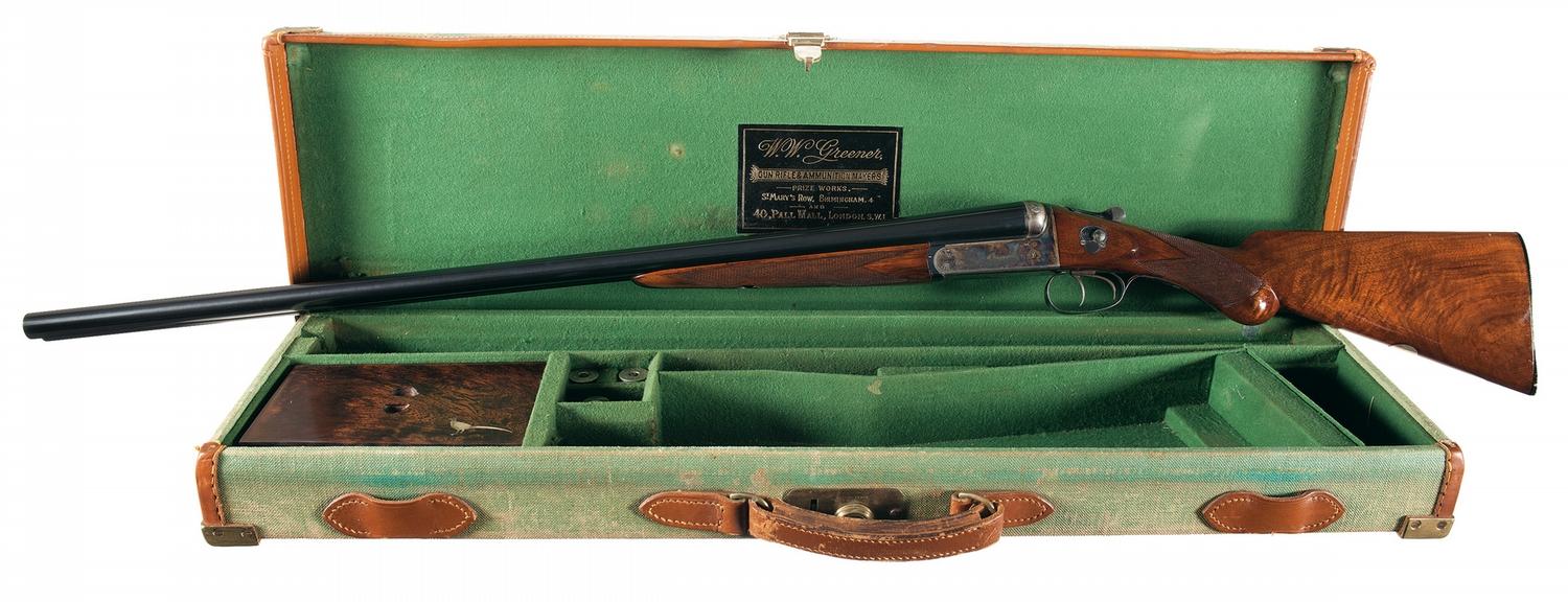 W.W. Greener Box Lock Double Barrel Shotgun with Case and Accessories