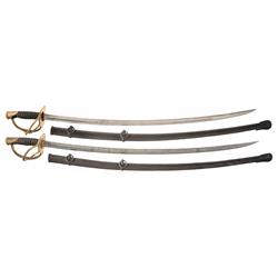 Two Civil War 1860 Pattern Light Cavalry Sabers with Scabbards