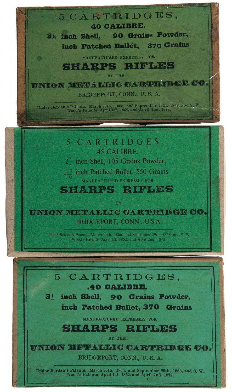 Three Boxes of Union Metallic Cartridge Sharps Rifle Ammunition