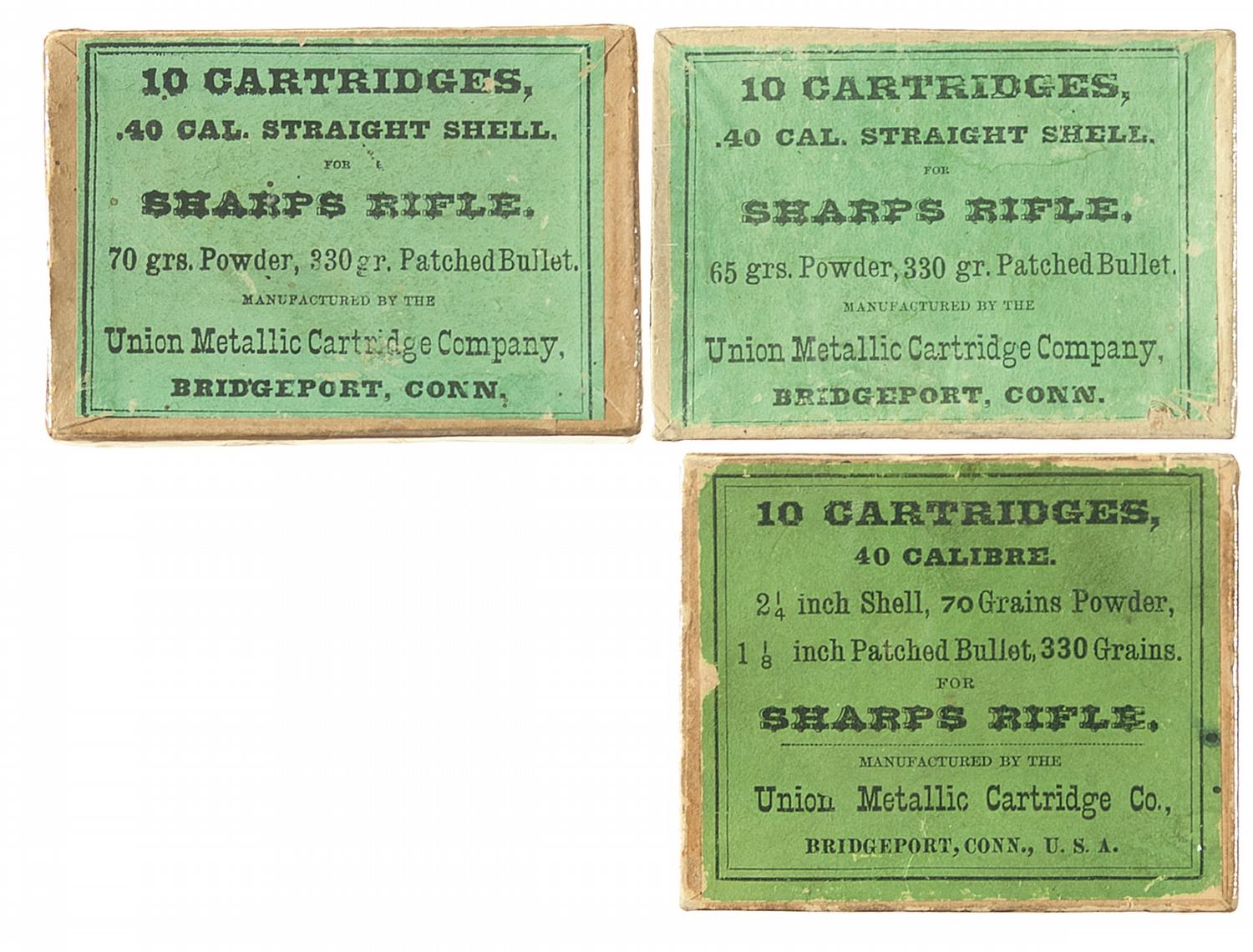 Three Boxes of Union Metallic Cartridge Sharps Rifle Ammunition