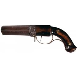 Unique Engraved Unmarked Six Barrel Pepperbox Pistol