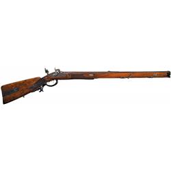 Silver Inlaid F. Baader Munchen Percussion Rifle with Relief Carved Stock