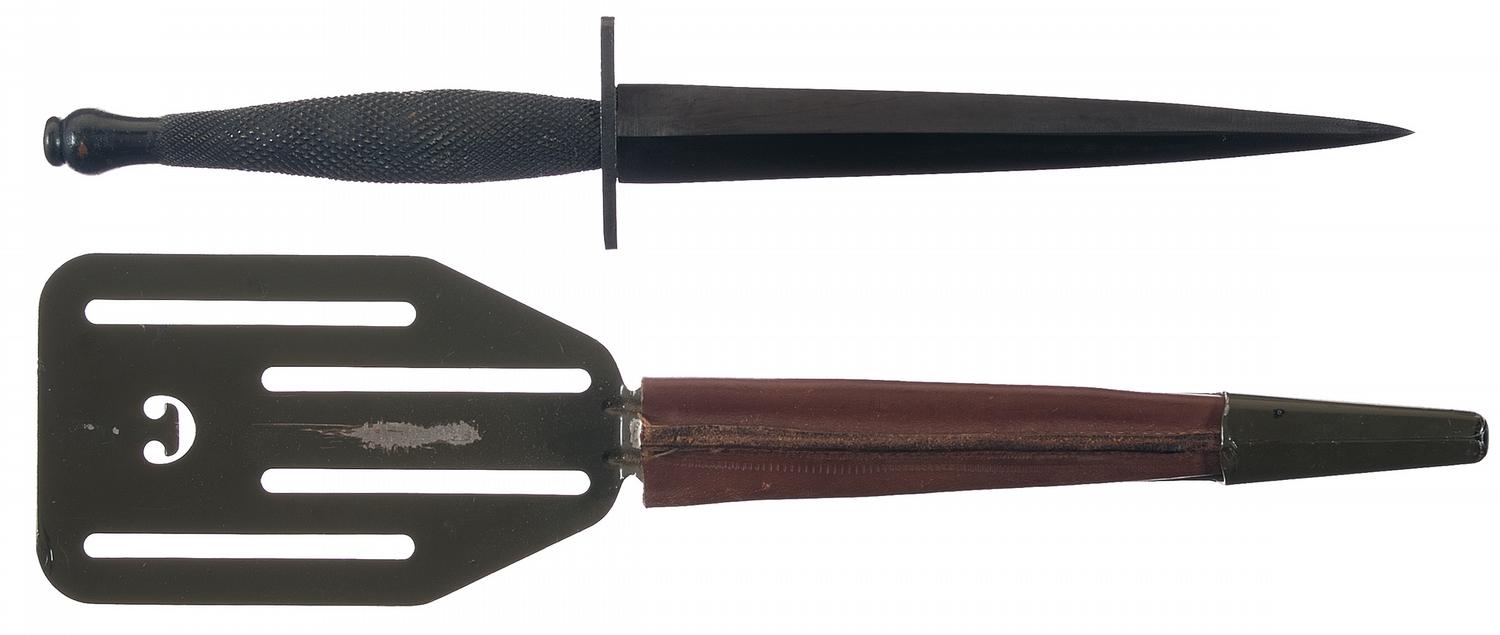 Excellent WWII OSS Combat Stiletto with Scarce "Pancake Flipper" Scabbard