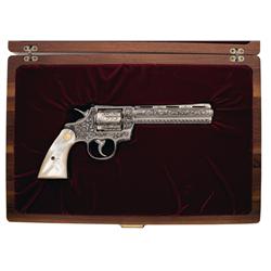 Cased Custom Engraved Colt Python Double Action Revolver with Pearl Grips