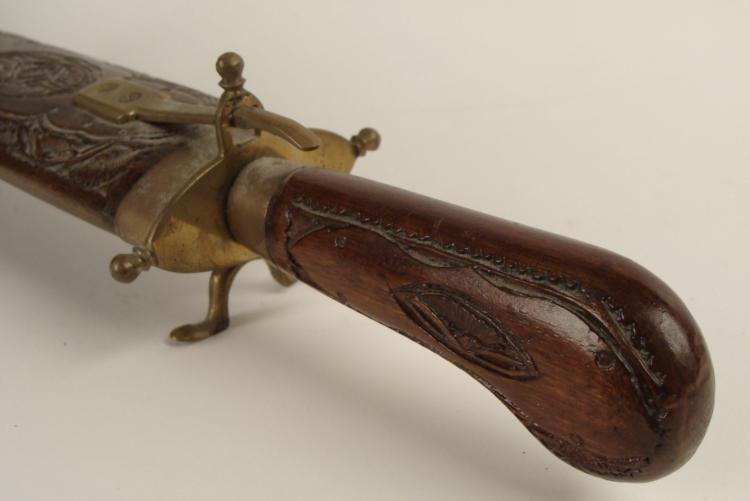 EXQUISITE WOOD & BRASS HOUSED INDIAN CARVING SET