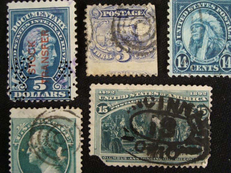 13 Antique Stamps Washington,Documentary,Stock Transfer