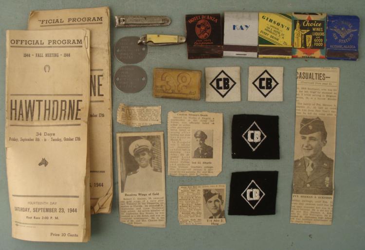 WWII PERSONAL LOT NAVY INSIGNIA MATCHBOOKS DOG TAGS