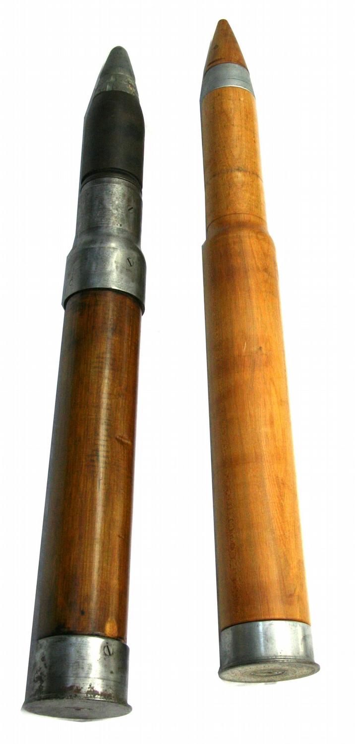 TWO WOODEN ARTILLERY TRAINING SHELLS