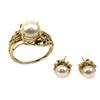 Image 1 : LADIES YELLOW GOLD PEARL RING & EARRING LOT
