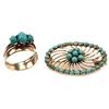 Image 1 : ANTIQUE LADIES 14K GOLD TURQUOISE CAB PIN & RING