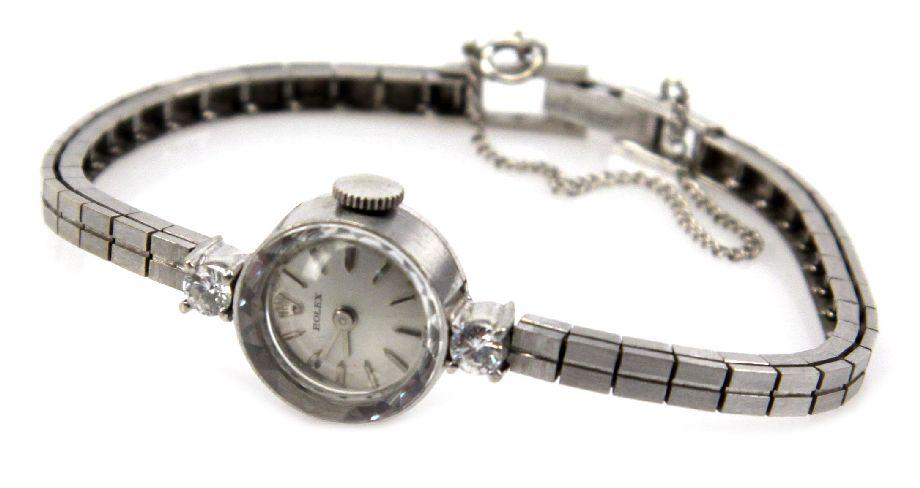 Ladies 14k White Gold Diamond Dress Rolex Watch
