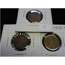 1918-P/D/S LINCOLN CENTS 3 COINS