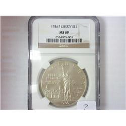 1986-P LIBERTY SILVER DOLLAR NGC MS69