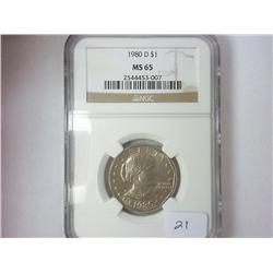 1980-D SBA DOLLAR NGC MS65