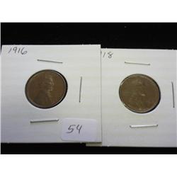 1916 & 18 LINCOLN CENTS THE 1918 IS UNC