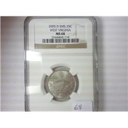 2005-D SMS WV QUARTER NGC MS68