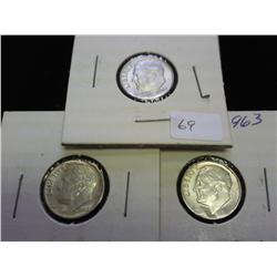 3-1963 ROOSEVELT DIMES SILVER (UNC)