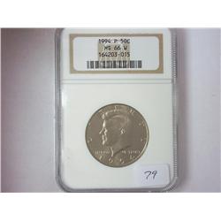 1994-P KENNEDY HALF DOLLAR ANACS MS66W