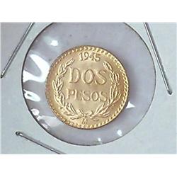 1945 MEXICO GOLD TWO PESOS .0482 OZ AGW