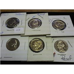 1960, 61, 62, 63, 64 & 68-S JEFFERSON NICKELS PF