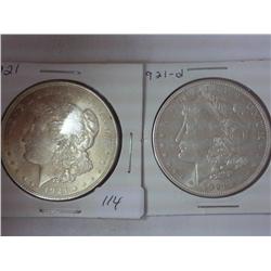 1921 & 21-D MORGAN SILVER DOLLARS  (UNC)