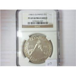 1988-S OLYMPICS SILVER DOLLAR NGC PF69 ULTRA CAMO