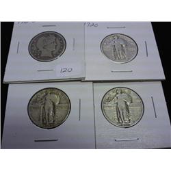 4 QUARTERS 1916-D BARBER, 20, 30 & 30-S SLQ'S
