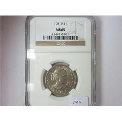 1981-P SBA DOLLAR NGC MS65