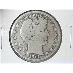 1911-S BARBER HALF DOLLAR (VERY GOOD)