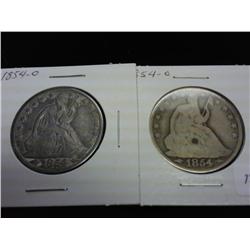 2-1854-O SEATED LIBERTY HALF DOLLARS